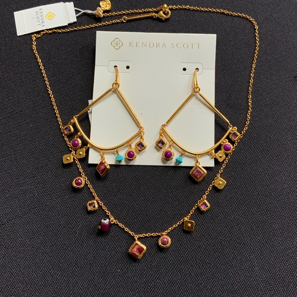 NWT Kendra Scott Gemma Earring and Necklaces Set in Vintage Gold
